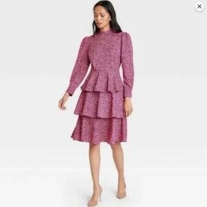 Who What Wear pink leopard mock neck layer dress